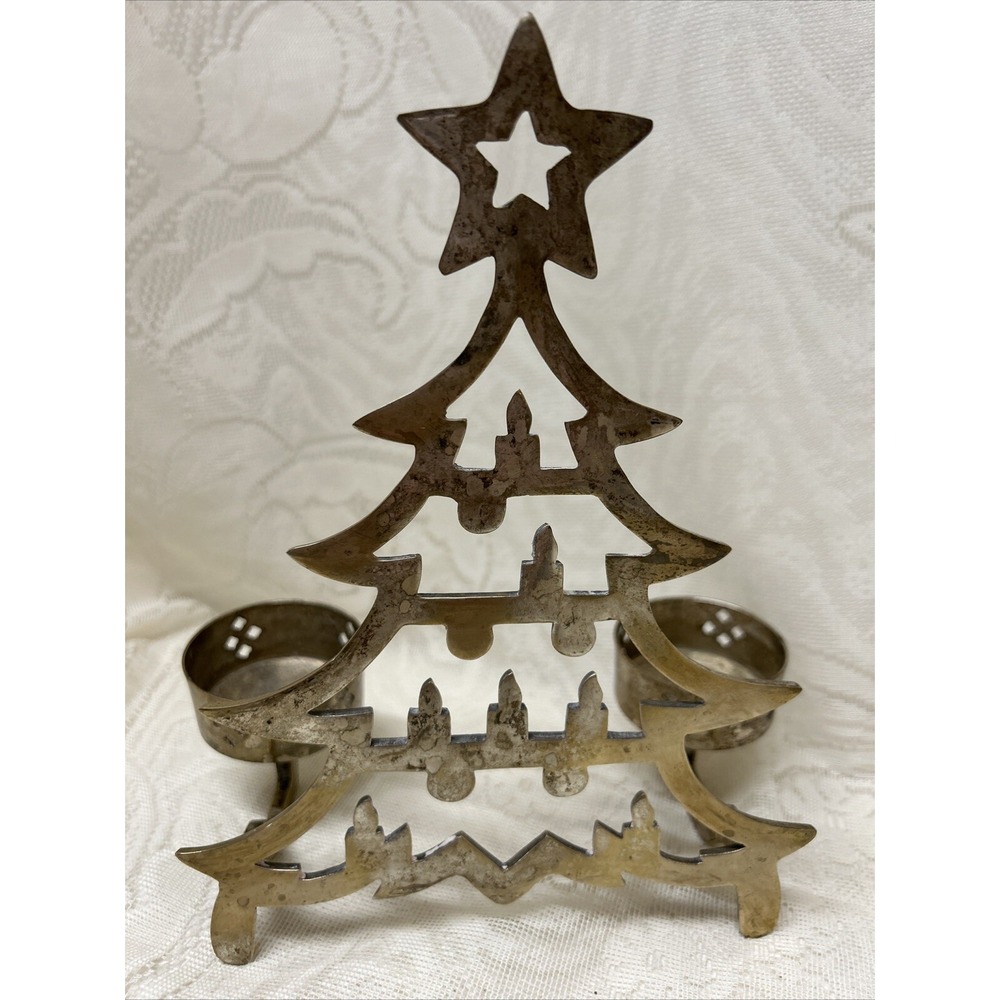 Vintage Silver Plated Christmas Tree 2 Candle Holder International Silver Co